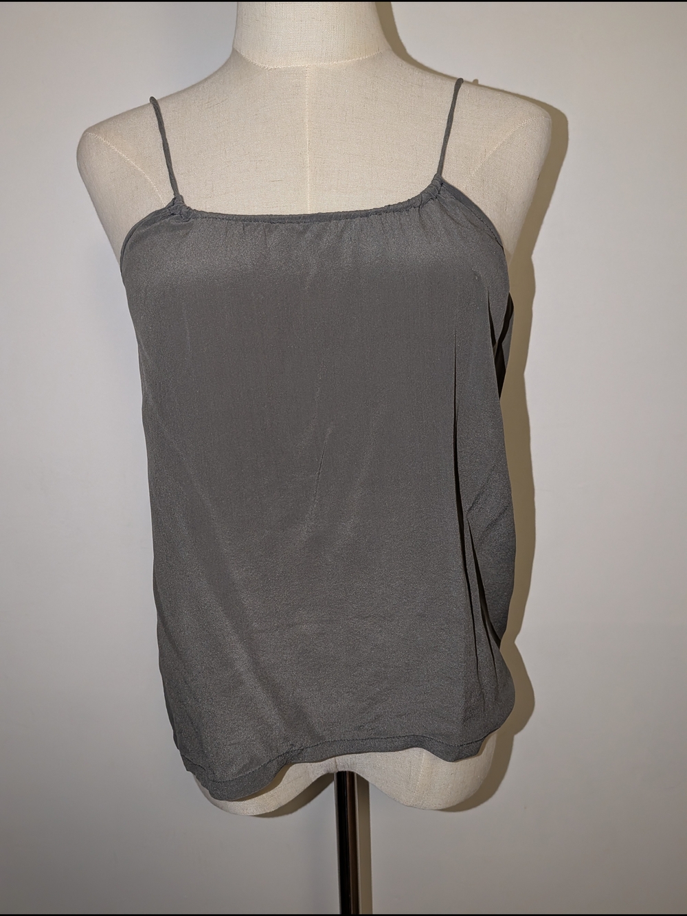 Women's Gray 100% Silk Spaghetti Strap Cami Top